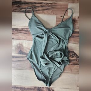 aerie Olive Green One-Piece Swimsuit with Front Tie